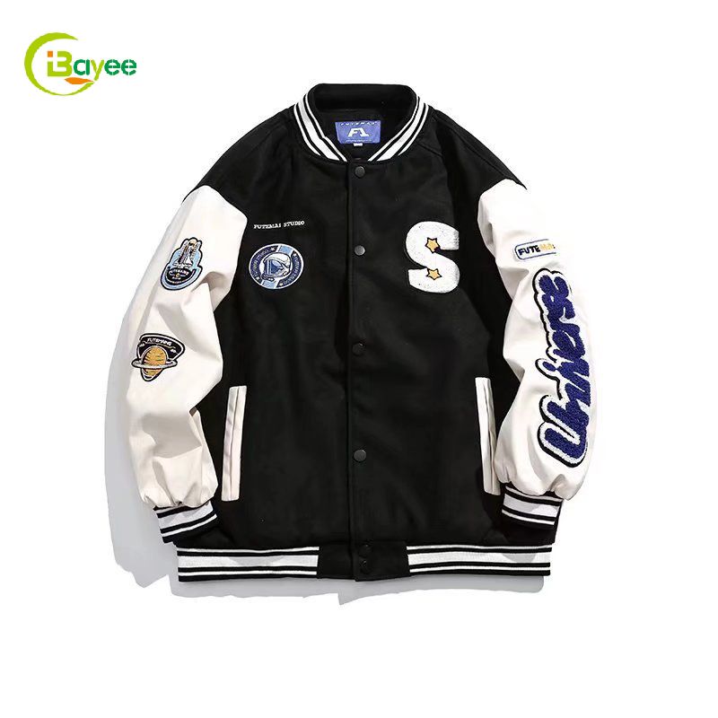 ເສື້ອຢືດແຂນໜັງ letterman varsity jackets ສໍາລັບຜູ້ຊາຍ