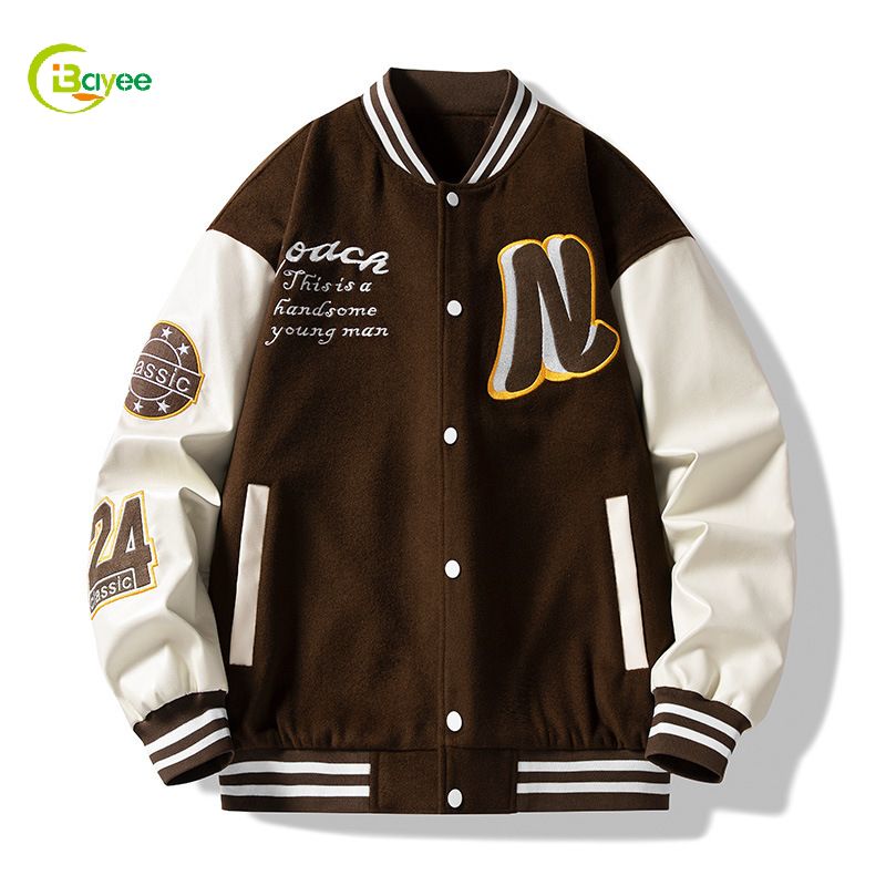 jaket varsity lengan kulit