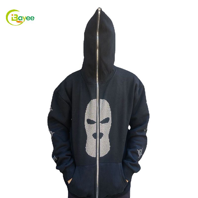 skeleton hoodie zip up rhinestone