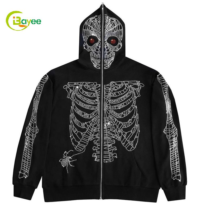 y2k zip up hoodie skeleton