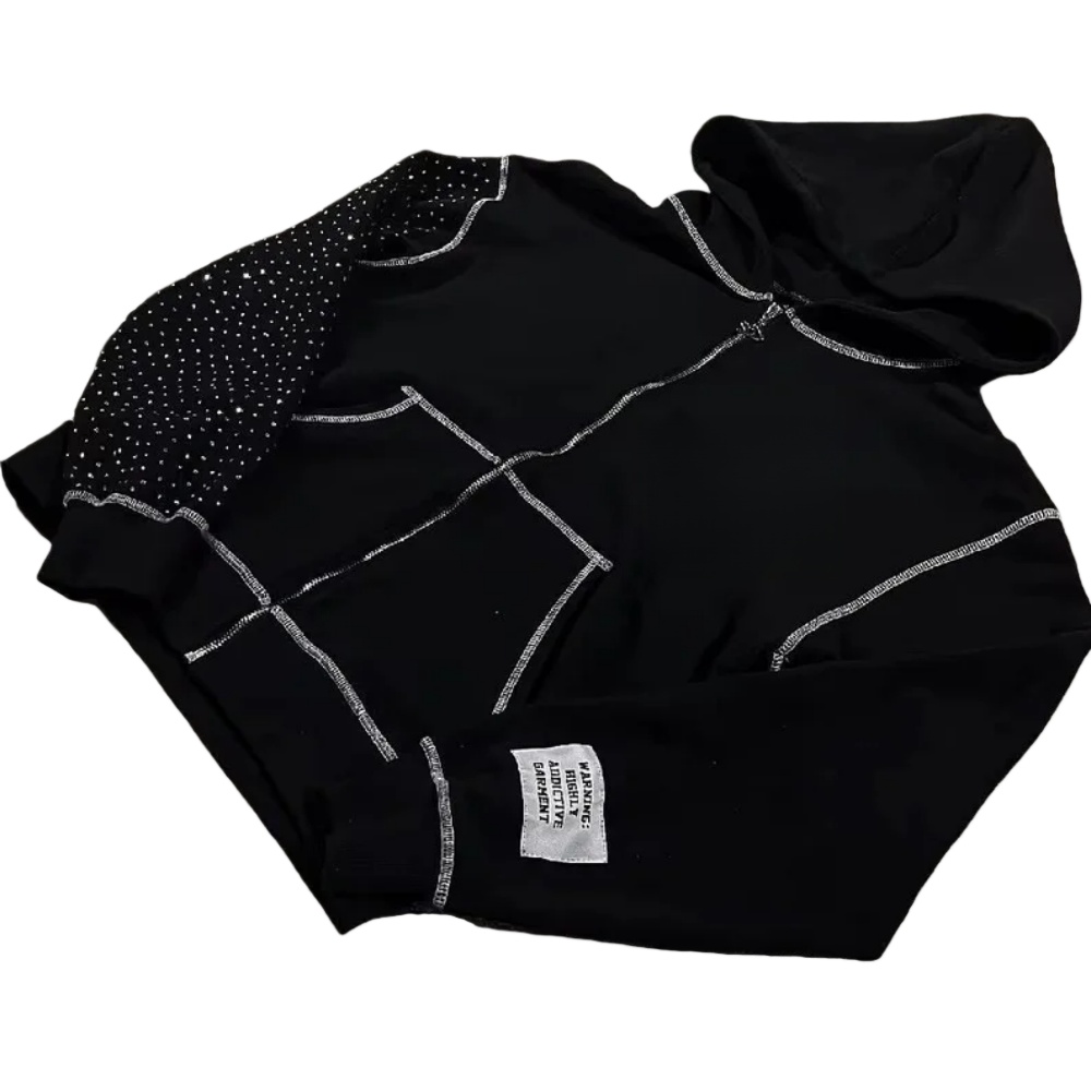 Rhinestone Zip-Up Hoodie